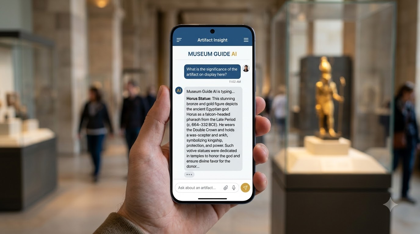 Smartphone showing an AI chat conversation about a museum artifact